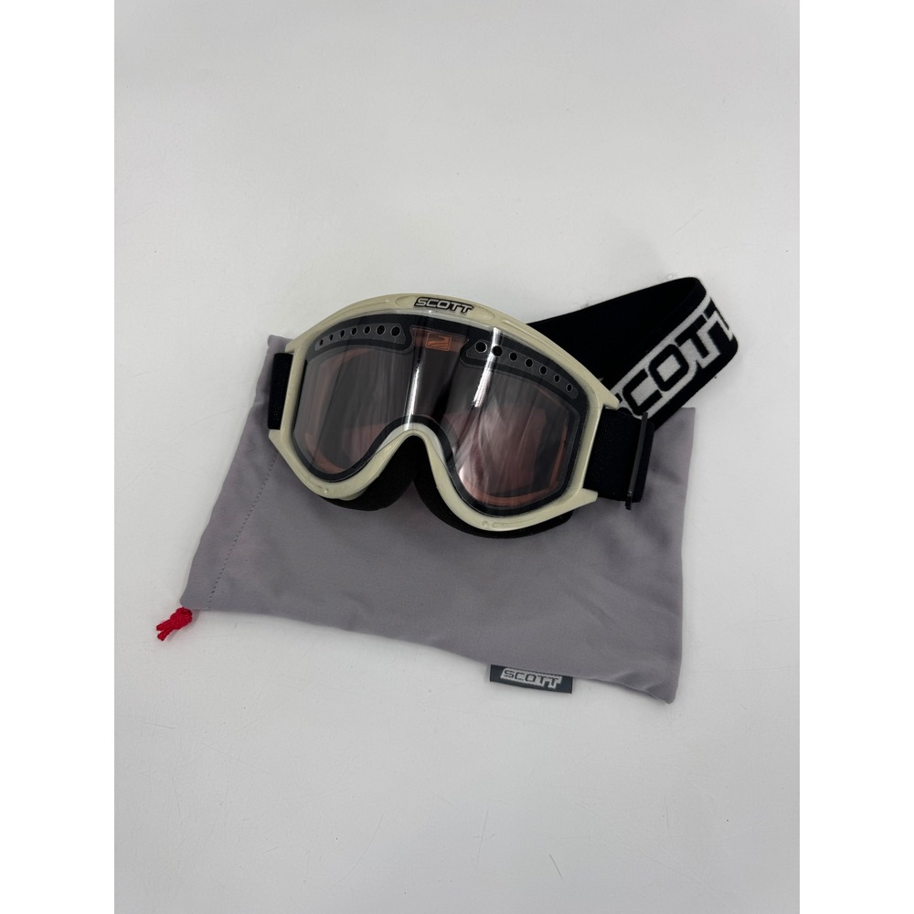 Scott Vintage Ski Snowboard Goggles Cream Frame Rose Lens‎ with Storage Bag